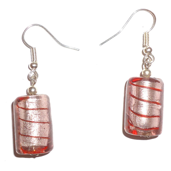 Glass Barrel Earrings - Pink