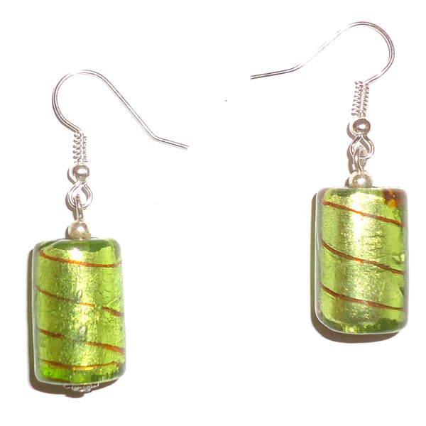 Glass Barrel Earrings - Green