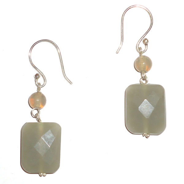 Faceted Rectangle Earrings - Gray