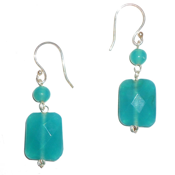 Faceted Rectangle Earrings - Teal