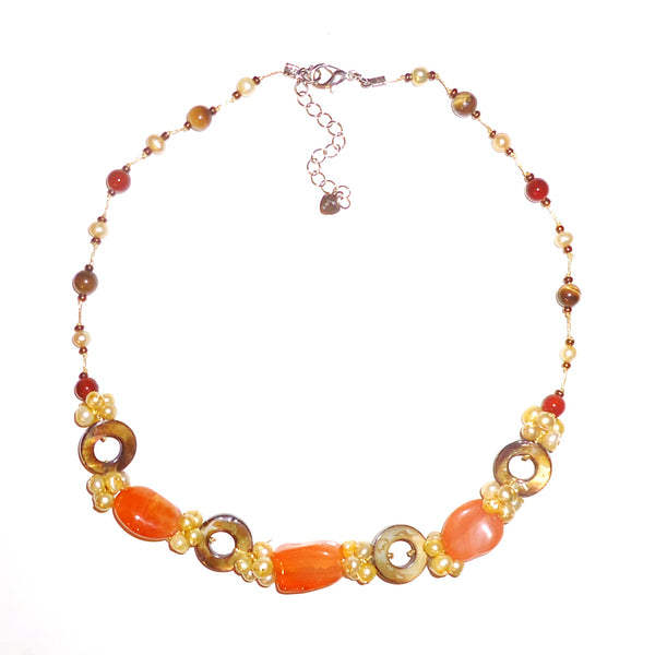 Stone & Shell Necklace - Orange