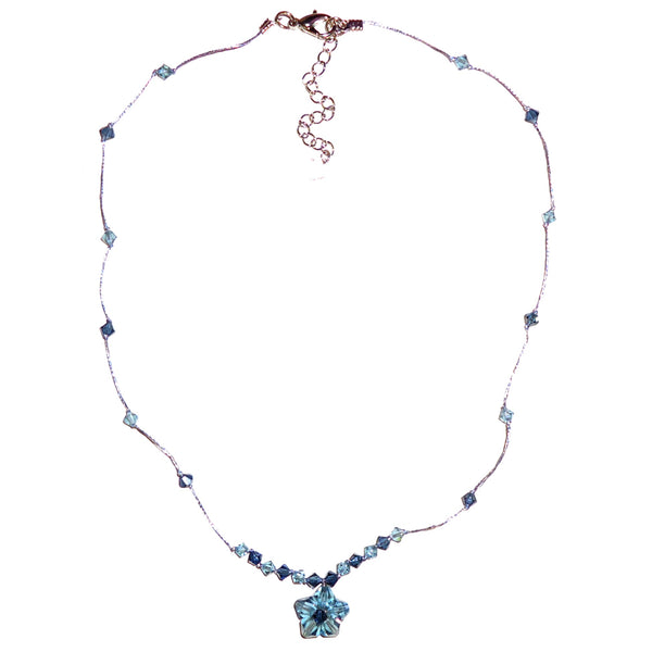 Crystal Flower Necklace - Denim