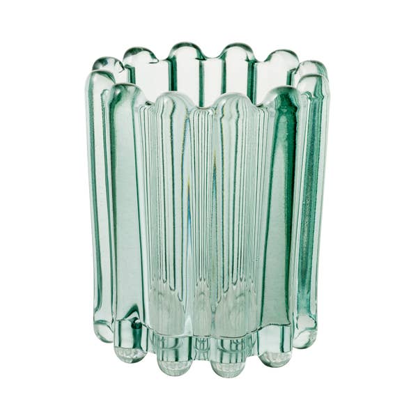 Ribbed Glass Votive - Large Light Aqua