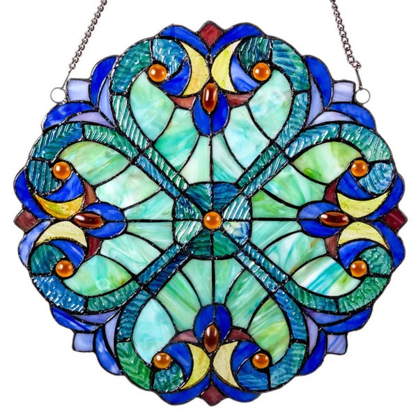 Stained Glass Edwardian Heart Medallion - Blue