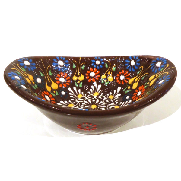 Embossed Ceramic Gondola Bowl - Brown