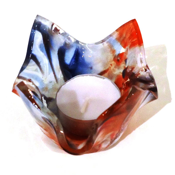 Fused Glass Tealight Holder - Red/Blue