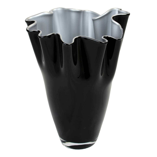 Blown Glass Wave Vase - Black/Silver