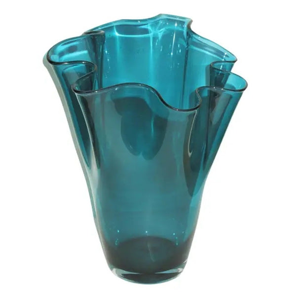 Blown Glass Wave Vase - Turquoise