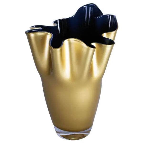 Blown Glass Wave Vase - Gold/Blue