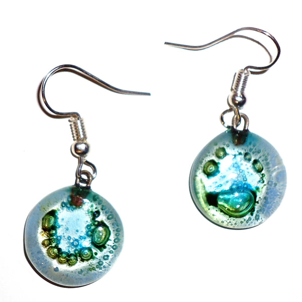 Glass Earrings - Gray & Blue Circles