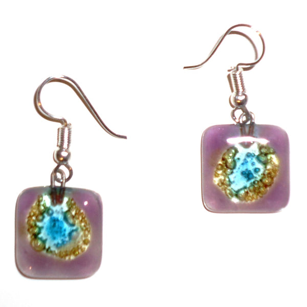 Glass Earrings - Lavender & Blue Squares