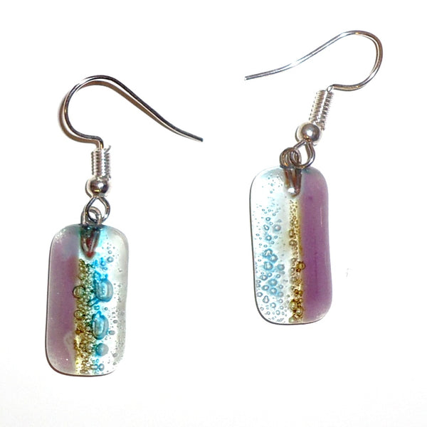Glass Earrings - Lavender & Blue Rectangles