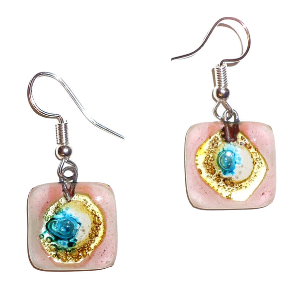 Glass Earrings - Pink & Blue Squares