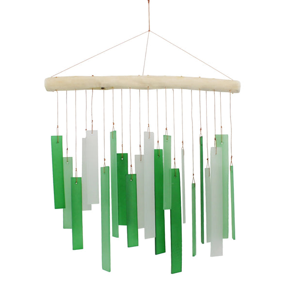 Tumbled Glass Wind Chime - Green Rectangles