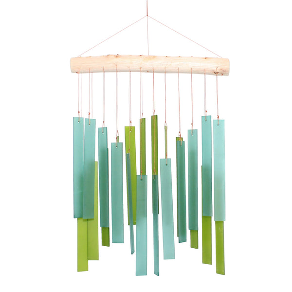 Tumbled Glass Wind Chime - Teal and Green Skyline