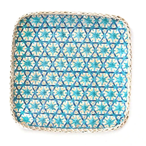 Woven Bamboo Basket - Square Teal