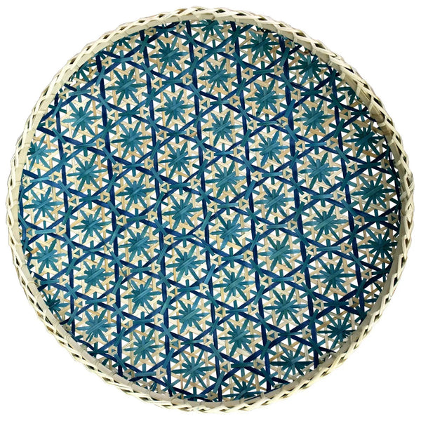 Woven Bamboo Basket - Round Teal