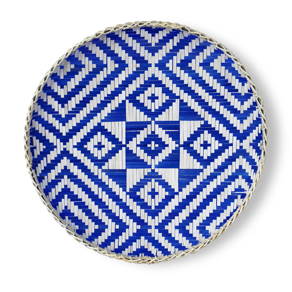Woven Bamboo Basket - Round Blue