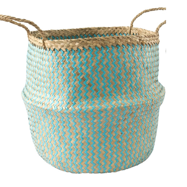 Woven Seagrass Storage Basket - Teal