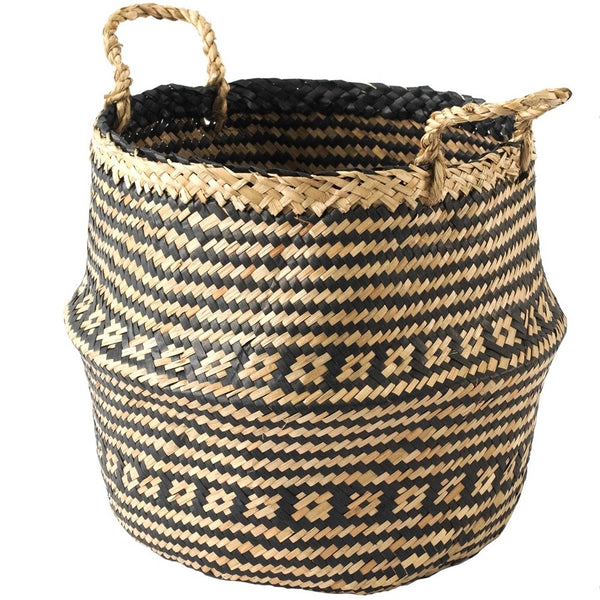 Woven Seagrass Storage Basket - Black