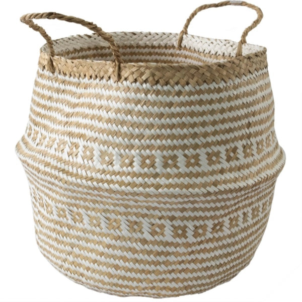 Woven Seagrass Storage Basket - White