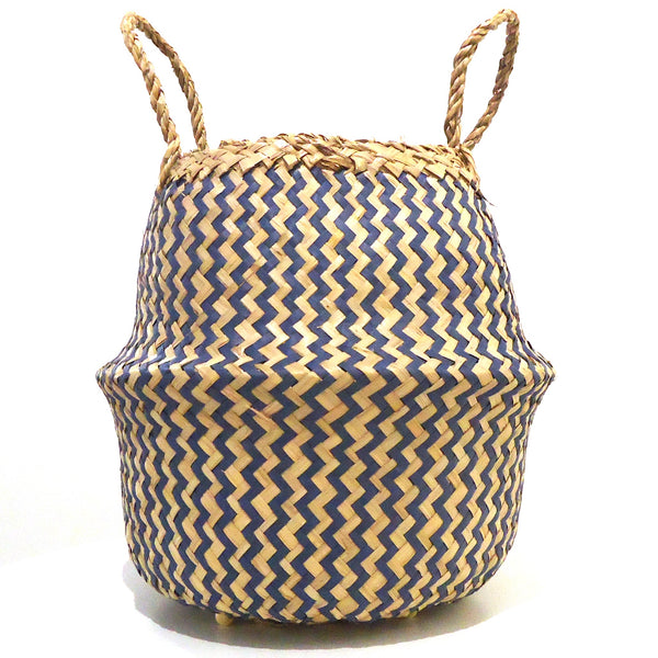Woven Seagrass Storage Basket - Blue