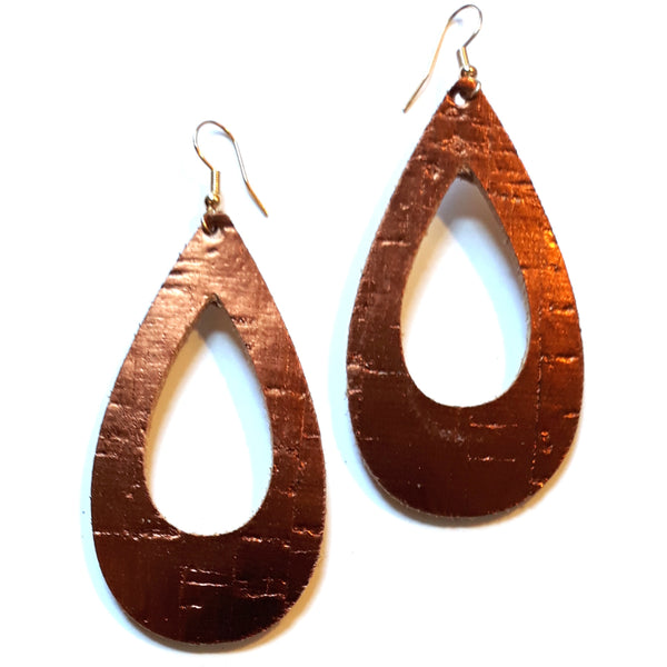 Cork Earrings - Metallic Copper Teardrop