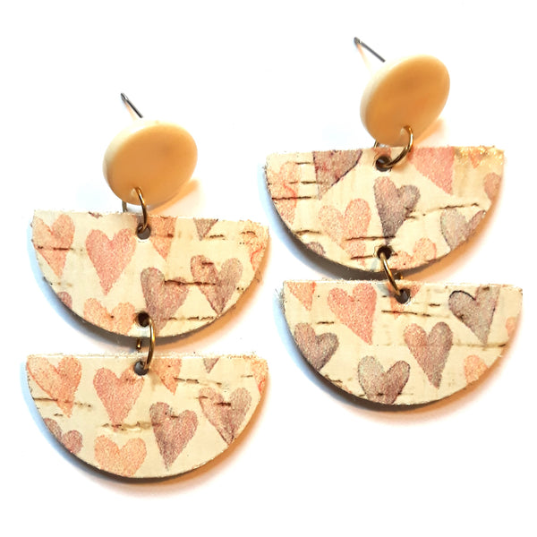 Cork Earrings - Heart Pattern Half Moons