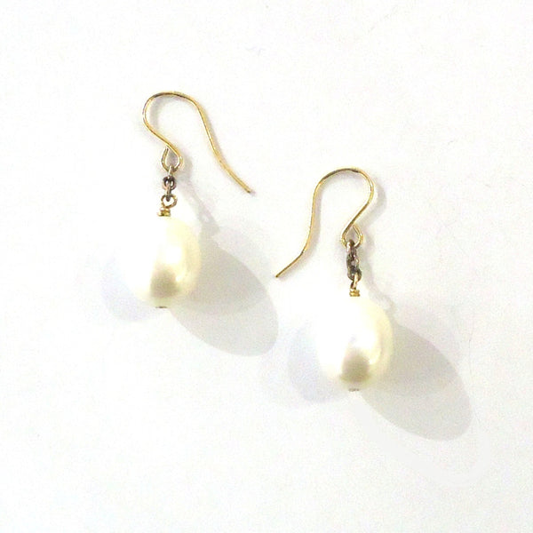 Gold & Oval Pearl Earrings