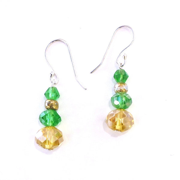 Faceted Yellow & Green Glass Bead Earrings