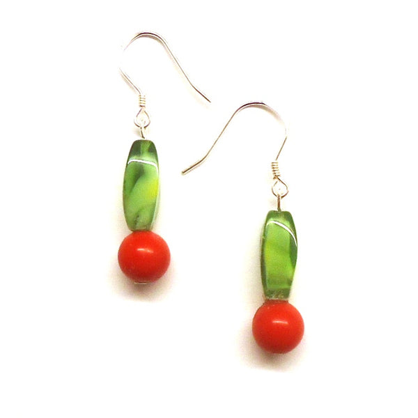 Green & Red Bead Earrings