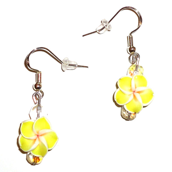 Yellow plumeria flower earrings available at Cerulean Arts. 