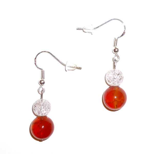Orange and Crystalized Clear Glass Bead Earrings