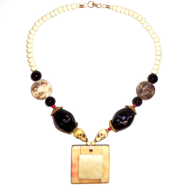 Multi-Bead Necklace with Square Pendant