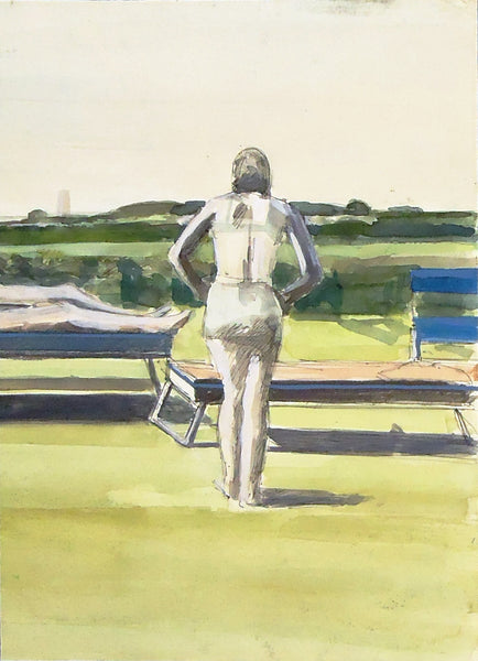 Figure at the Shore, watercolor painting by Pennsylvania artist Sidney Goodman, c. 1972, available at Cerulean Arts. 