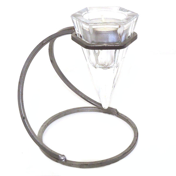 Wrought Iron & Glass Candle Holder