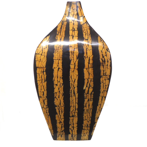 Three-sided black resin vase with vertical bark inlay