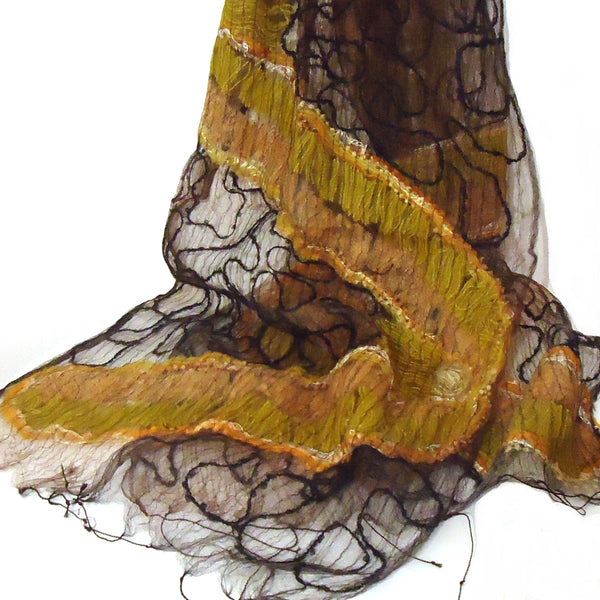 Silk Scarf with Embroidery - Brown