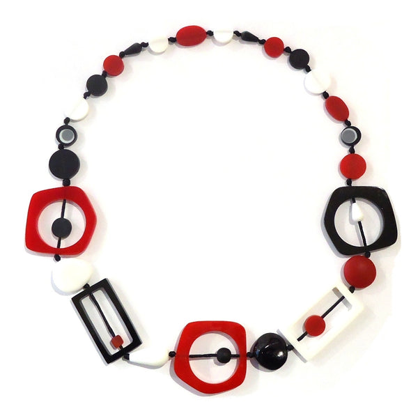 Resin Necklace - Red/Black/White