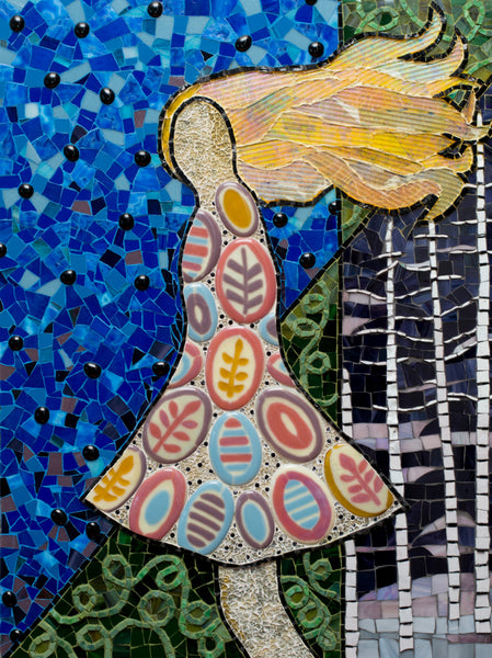 Persephone, mixed-media mosaic sculpture by Cerulean Arts Collective member Barbara Bix.