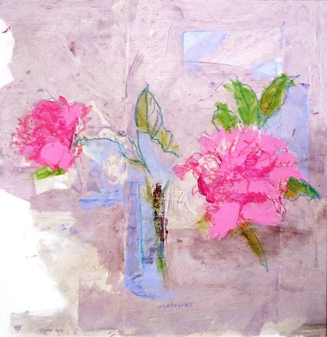 Farm Peonies, acrylic on canvas abstract floral painting by Cerulean Arts Collective Member Judy Caldwell. 