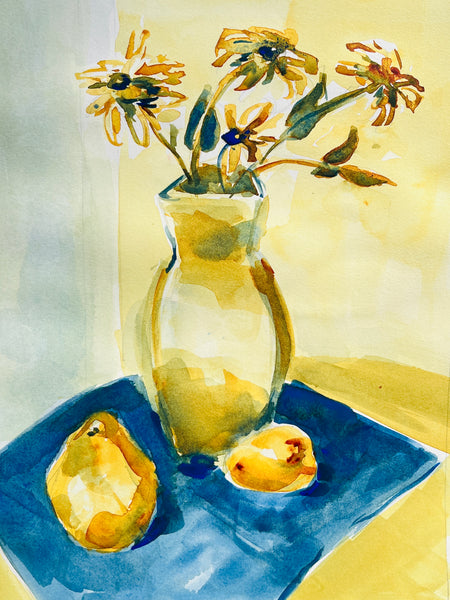 Light and Surfaces, watercolor on paper still life painting by Cerulean Arts Collective Member Cathleen Cohen. 