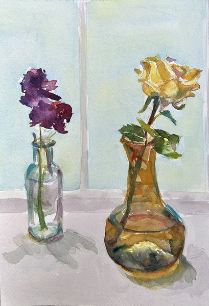 Shifts the Moment, watercolor on paper still life painting by Cerulean Arts Collective Member Cathleen Cohen.