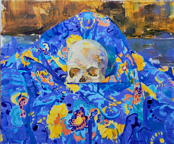 Bruce Garrity: Skull on a Blue Drapery