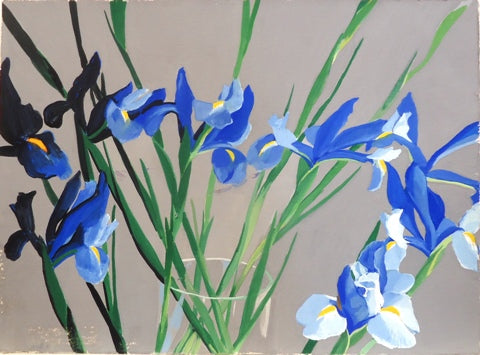 Untitled (Blue Irises), gouache on paper painting by Pennsylvania artist Gilbert Lewis available at Cerulean Arts. 