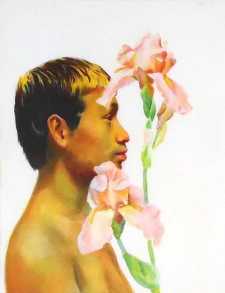 Man with Flowers, watercolor painting by Pennsylvania artist Gilbert Lewis available at Cerulean Arts. 