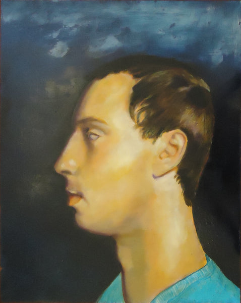 Portrait, oil on panel painting by Pennsylvania artist Gilbert Lewis available at Cerulean Arts.  