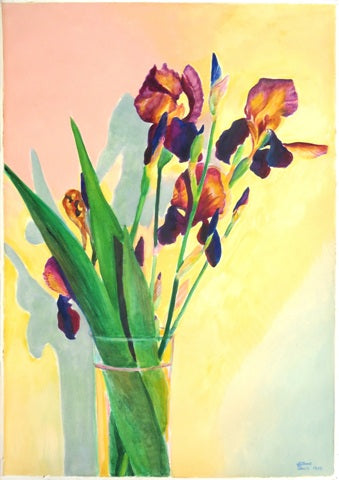 Untitled (Purple Iris), gouache on paper painting by Pennsylvania artist Gilbert Lewis available at Cerulean Arts. 
