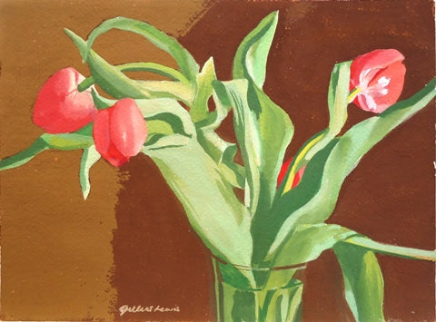 Untitled (Red Tulips), gouache on paper painting by Pennsylvania artist Gilbert Lewis available at Cerulean Arts.