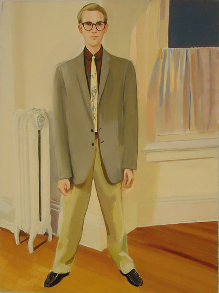 Standing Man in a Suit, gouache on paper painting by Pennsylvania artist Gilbert Lewis available at Cerulean Arts. 